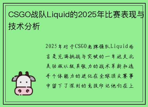 CSGO战队Liquid的2025年比赛表现与技术分析